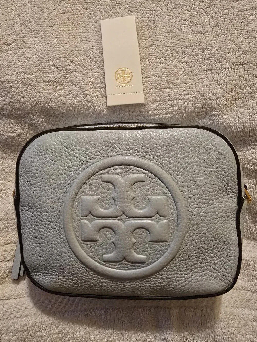 Tory Burch Perry Bombe Mini Pebbled Leather Bag Cloud Blue NWT